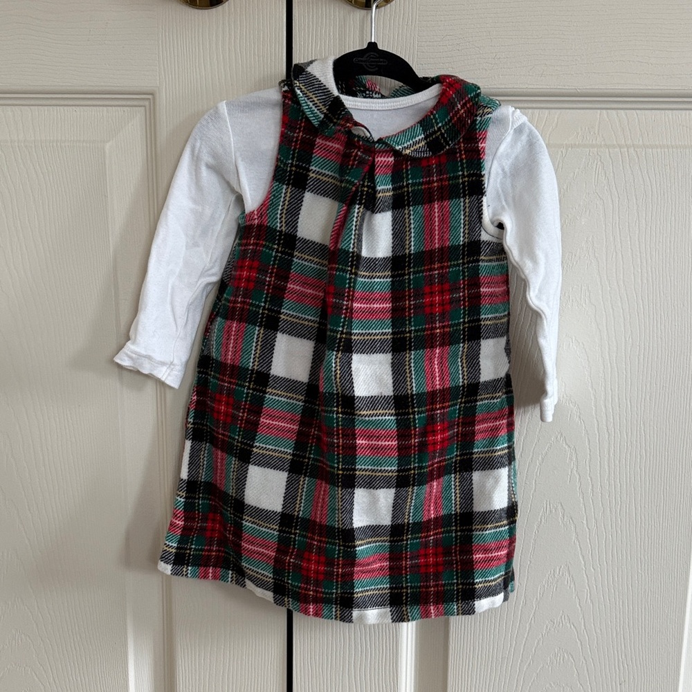 Carter's Red and Green Plaid Dress with separate White bodysuit